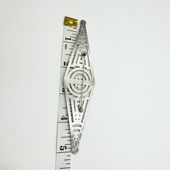 Vintage Silver Tone Art Deco Filigree Rhinestones Brooch Bar Pin - Picture 6 of 7